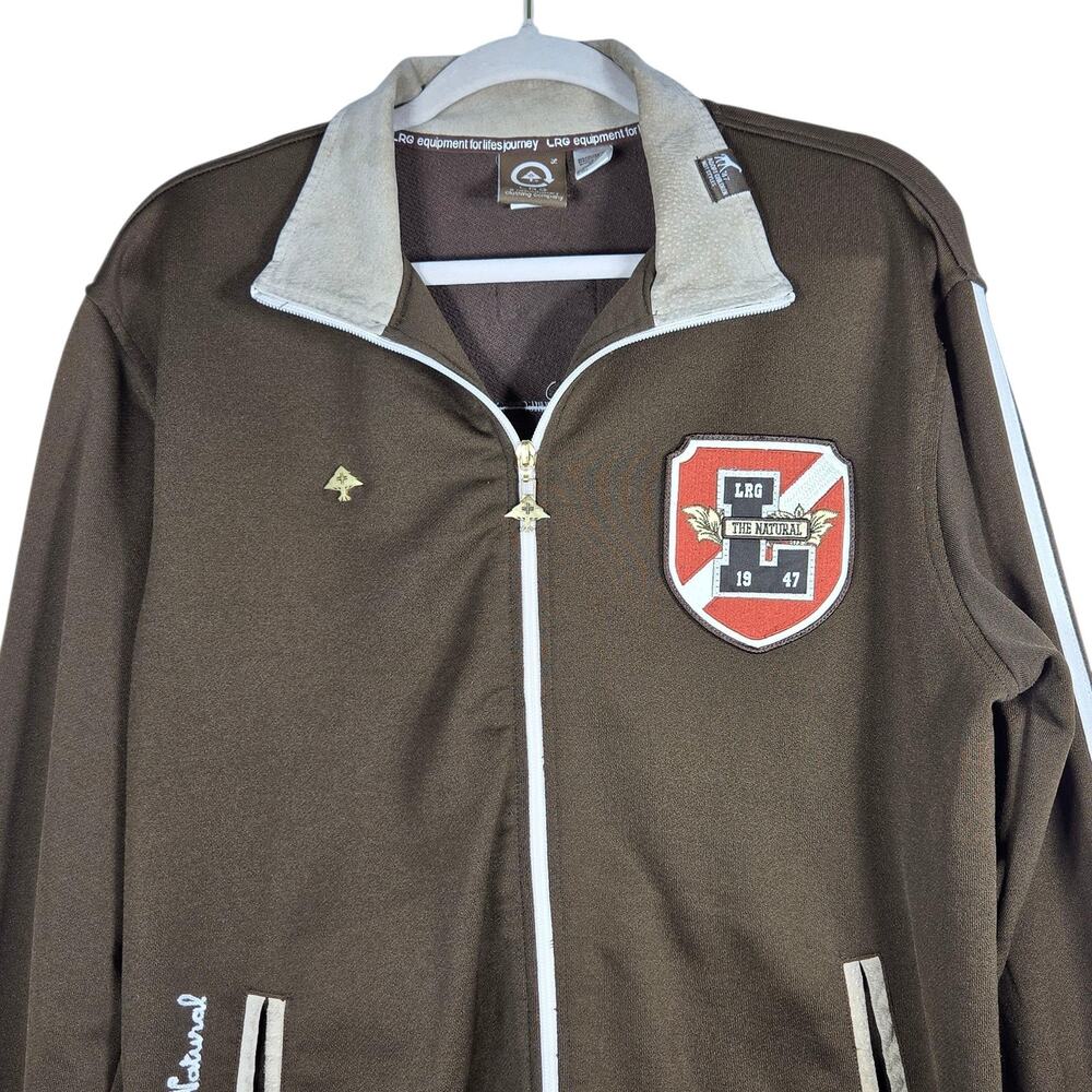 LRG Killa Cambridge Track Jacket Mens Medium Brown Suede Elbow Patches Varsity - Picture 4 of 12